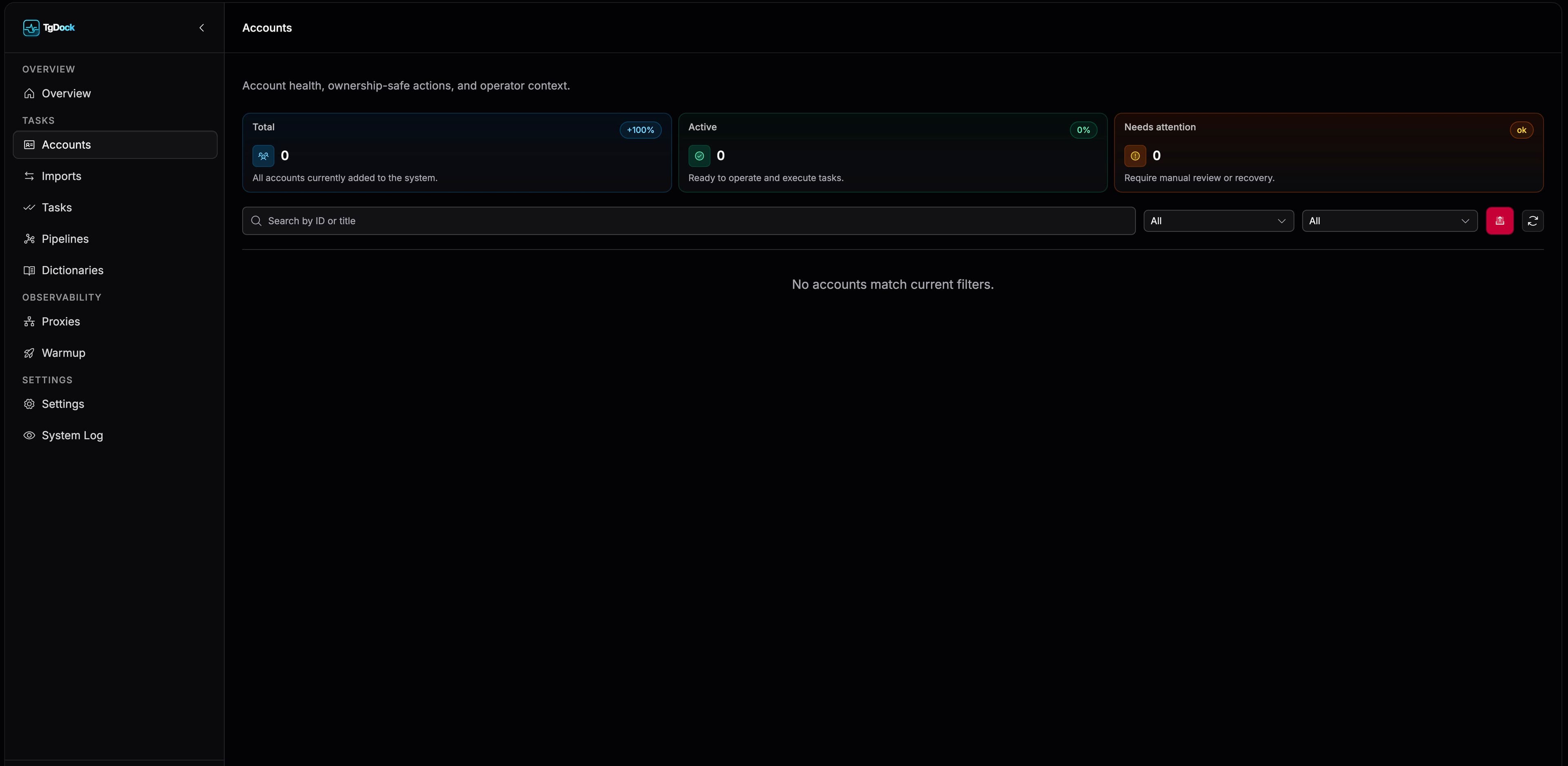 TG Dock account list.